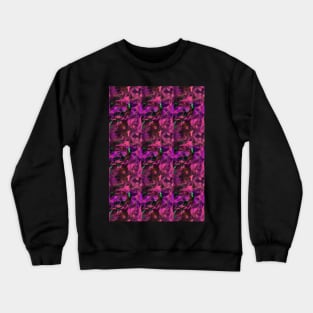 Abstract checkered background in berry tones. Fuchsia acrylic painting on canvas with color texture, stained glass style with flowers and leaves. Modern, contemporary art, impressionism. Crewneck Sweatshirt